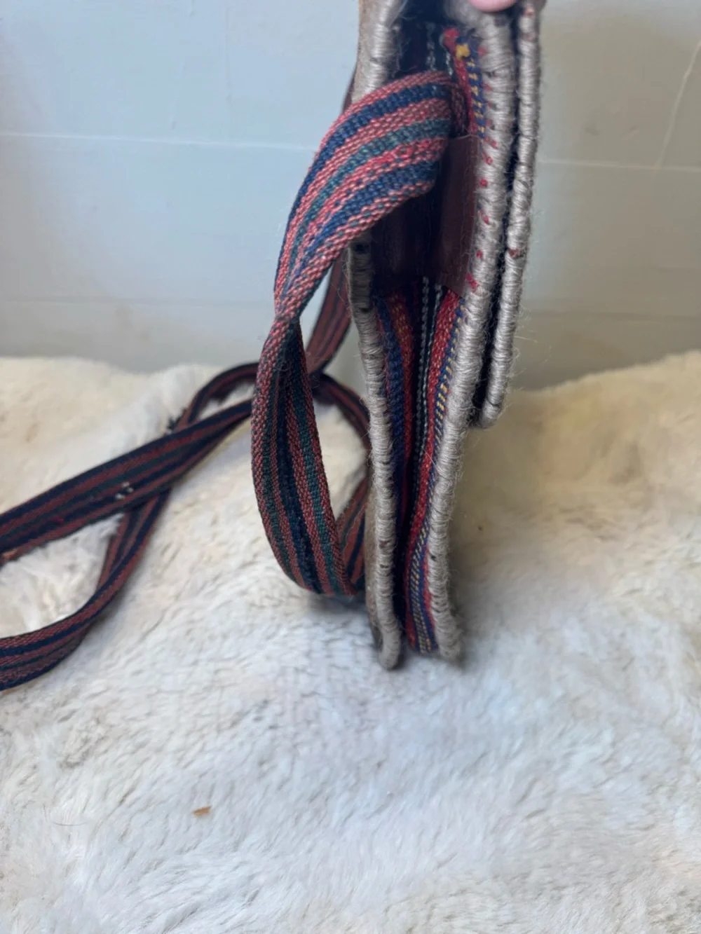 Vintage bohemian southwestern wool crossbody woven bag festival hippy Aztec boho